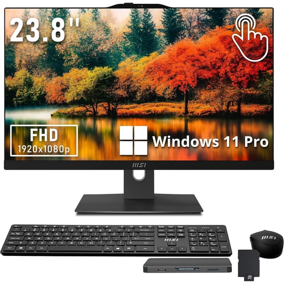 msi Modern AM242TP 23.8" FHD Touchscreen AIO Desktop, Intel Core 7-150U, 16GB DDR5, 1TB SSD+1TB HDD, Intel Graphics, FHD Camera, Wireless Keyboard & Mouse, Win 11 Pro, Black, 1TB Docking Station Set