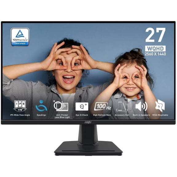msi PRO MP275Q 27 Inch WQHD Office Monitor - 2560 x 1440 IPS Panel, 100 Hz, Eye-Friendly Screen, Built-in Speakers, Tilt-Adjustable - HDMI 2.0b, DP (1.2a)