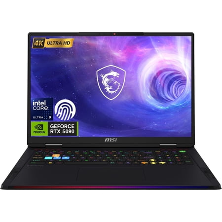 msi Raider 18 HX RTX 5090 Gaming Laptop, 18" UHD+ 4K Display, Intel Core Ultra 9 285HX, 64GB DDR5 RAM, 2TB SSD, RGB Backlit KB, Fingerprint Reader, Wi-Fi 7, Win 11 Home