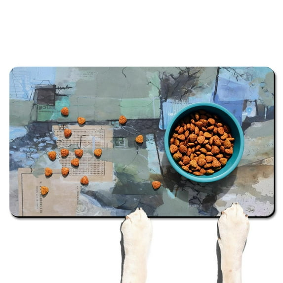 msiwtych Blue Color Block Pet Feeding Mats