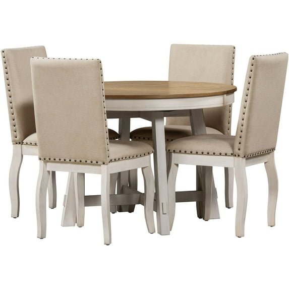 mteryoing 5 Piece Dining Table Chairs Set Round Extendable Dining Table With 4 Upholstered Chairs For Kitchen Dining Room