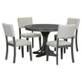 thumbnail image 1 of mteryoing 5-Piece Retro Round Dining Table Set With 4 Upholstered Chairs Wooden Dining Table With Curved Trestle Style Legs For Dining Room Living Room, 1 of 9