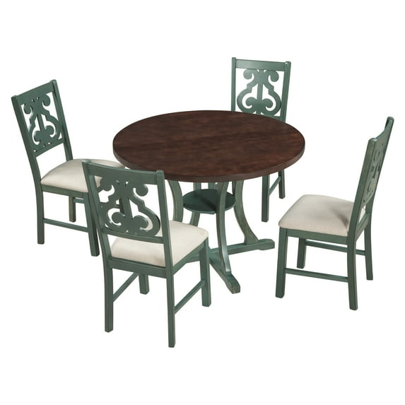 mteryoing 5-Piece Round Dining Table And Chair Set Exquisitely-Designed Hollow Chair Back For Home Office Dining Room