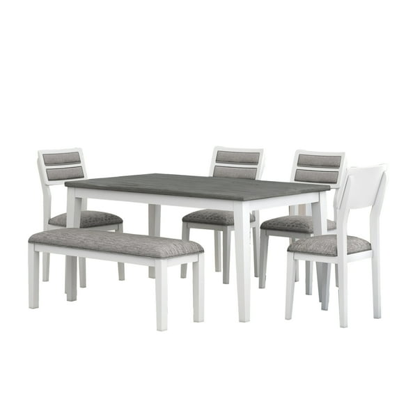 mteryoing 6-Piece Dining Set Includes 1 Table 4 Upholstered Chairs & Bench Ergonomic Design Easy Assembly For Dining Living Room Kitchen