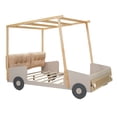 thumbnail image 1 of mteryoing Car-Shaped Platform Bed Frame For Kids With LED Light Ceiling Cloth Headboard Pillow No Spring Box Needed For Kids Boys Girls, 1 of 8