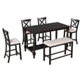 thumbnail image 1 of mteryoing Dining Table Set 6-piece Set a Rectangular Table 4 Upholstered Chairs And 1 Bench Kitchen Dining Table Chairs Set For 6 Persons, 1 of 9