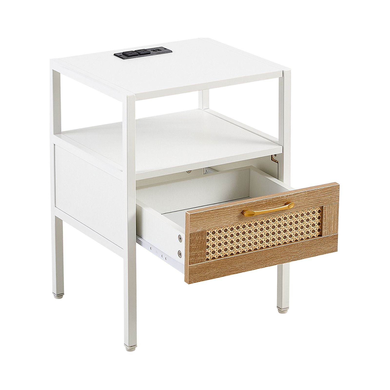 mteryoing Nightstand With Power Outlet USB Ports Drawer Solid Wood Legs