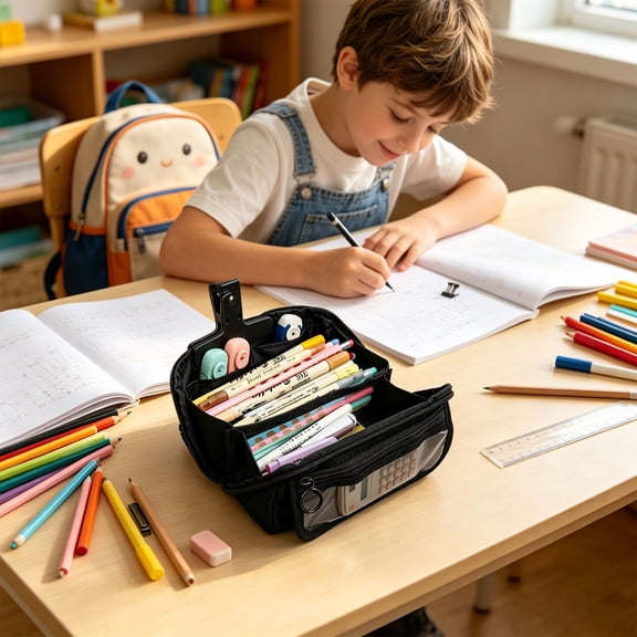 mtpzqdy Double Layer Expandable Pencil Case with Calculator Pocket