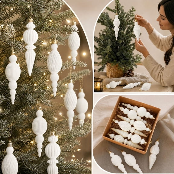 mtpzqdy Flocked Finial Ornament Set with Ribbed Texture for Christmas Tree
