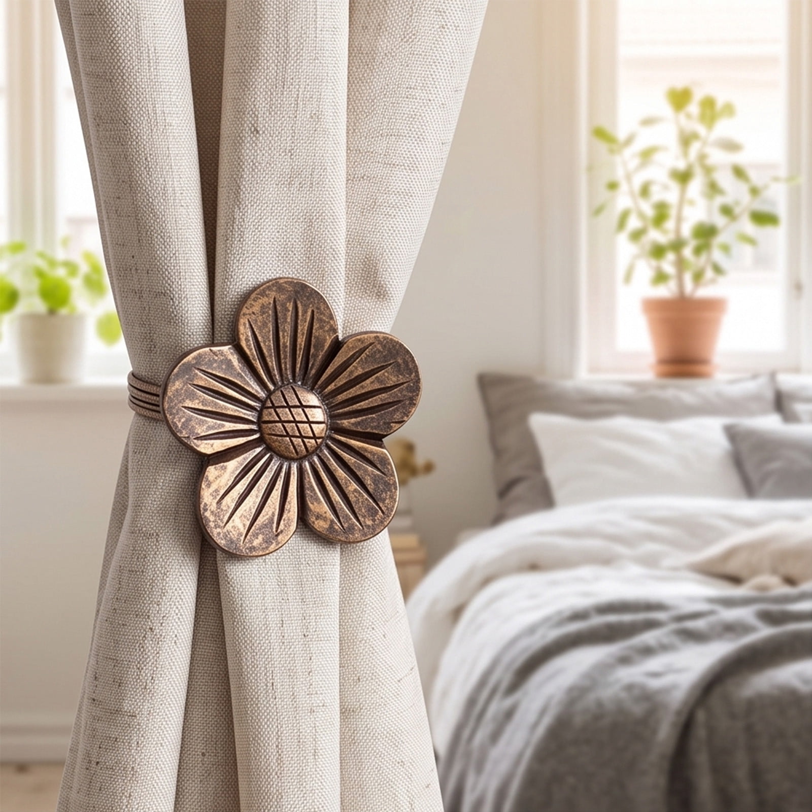 Drapery Magnets mtpzqdy Retro Flower Magnetic Curtain Tieback, Decorative Rope Holdback ...