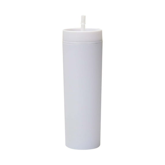 16Oz Skinny Tumbler with Straw & Lid - Double Wall Insulated Acrylic Cup for Cold Drinks - Reusable Frosted Colored Tumblers - Party, Travel, Office, Gift