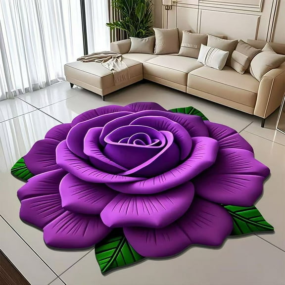 mtvxesu 3D Flower Mat Soft Carpet Non-Slip Area Rug for Dining Room, Bedroom, Living Room, 60x60cm, Floral Design, Crystal Velvet Material, Versatile Home Decor, Machine Washable, Great Gift Option D