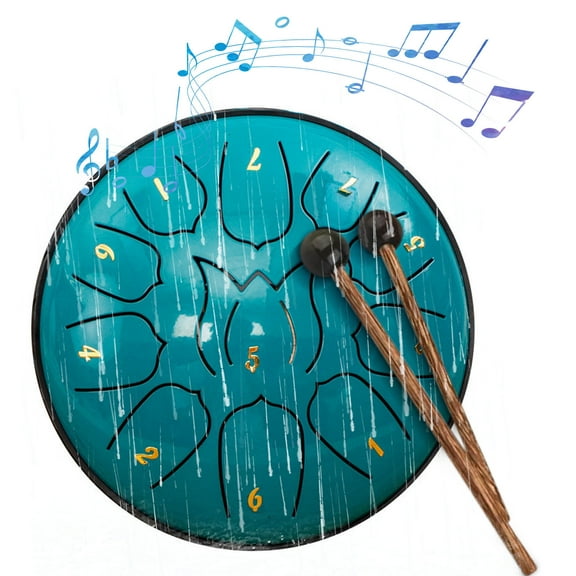 6-Inch 11 Tone Hand Drum for Kids and Adults - Carbon Steel Handheld Drum with 2 Drumsticks, Sheet Music, and Carry Bag