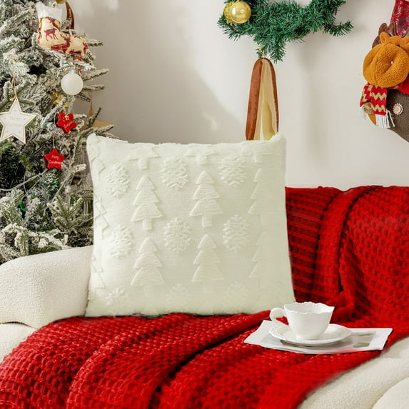 mtvxesu Christmas Pillow Covers 18x18in,Plush Christmas Snowflake Tree Throw Pillow Cover Cushion Cover Pillow Protectors with Zipper Christmas Pillows Cases Clearance(No Pillow Insert)