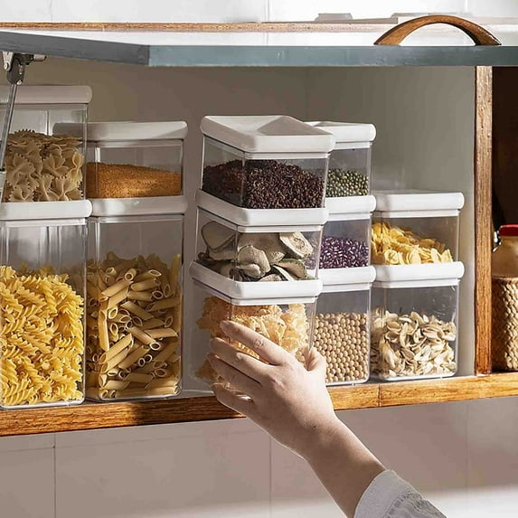 mtvxesu Clear Plastic Storage Bins, Airtight Food Storage Jar, Refrigerator & Pantry Fresh-Keeping Container, Stackable Kitchen Cereals, Snacks & Nuts Organizer Storage Tote