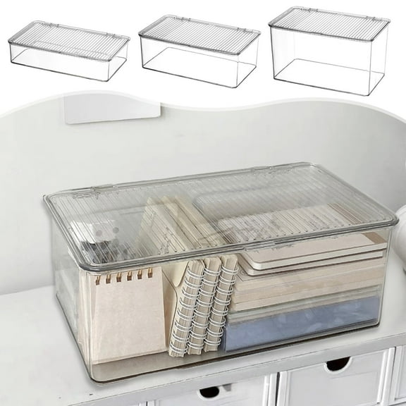 mtvxesu Collapsible Storage Bins, Transparent Storage Box, Acrylic Organizer For Office Supplies, Cosmetics & Masks, 3 Sizes (10.83X6.89X2.36In, 10.83X6.89X3.66In Storage Cubes Organizer