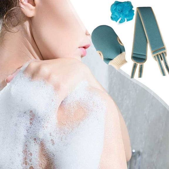 mtvxesu Exfoliating Bath Gloves, Loofah Sponge & Back Scrubber Towel 3-Piece Set for Deep Cleaning and Dead Skin Removal
