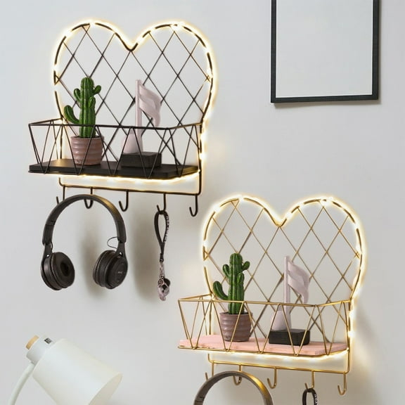 mtvxesu Heart Shaped Floating Shelf Metal Bracket Wall Mount Storage For Living Room Bedroom Bathroom Decor 1-Pack