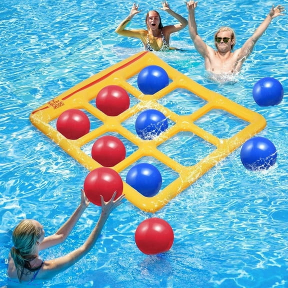 mtvxesu Inflatable Tic-Tac-Toe Pool Game Set with 10 Balls and Pump for Family Water Fun