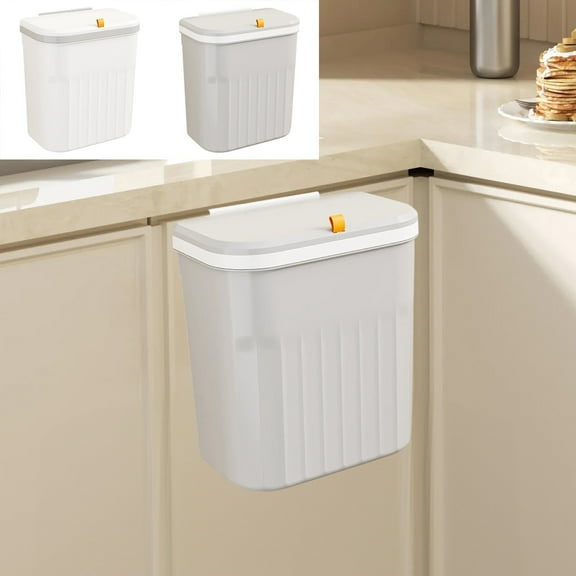 mtvxesu Small Trash Can with Lid Bathroom, Large Hanging Trash Can, Kitchen & Bathroom Garbage Bin with Pressure Ring Basket, White Plastic, 28.5x26x16cm, Dorm, Living Room, Outdoor Use, 1Pc