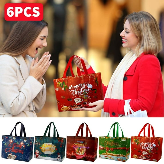 mtvxesu Medium Christmas Gift Bags, 6pcs Christmas Gift Bag Non-woven Laminated Tote Bag Environmentally Friendly Shopping Bag Christmas Decoration Merry Christmas Gifts