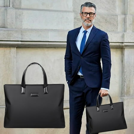 Portable Large-Capacity Cloth Briefcase for Business Meetings and Training, 37X28X6Cm Document Bag with Multiple Compartments