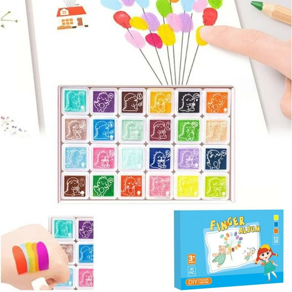 Kids Finger Paint Set with 6 Non-Toxic Washable Water-Based Inks for Toddler Art Activities