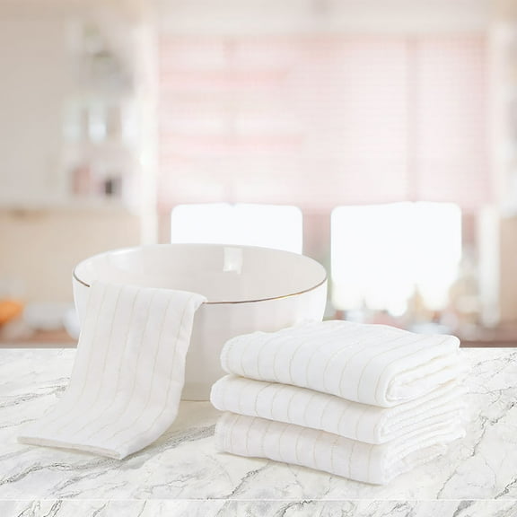 Oil Repellent Dish Cloths Non Linting Easy Clean Kitchen Towels Water Absorbing Scrub Pads Multipurpose Household Cleaning Rags Thickened 11X11In White 4-Pack