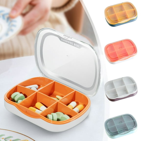 mtvxesu Plastic Totes with Lids for Storage, Portable Medication Storage Box, 6-Compartment Organizer, Sealed Moistureproof Design, Easy to Store & Travel, ABS Material, Green, Orange, White, Yellow