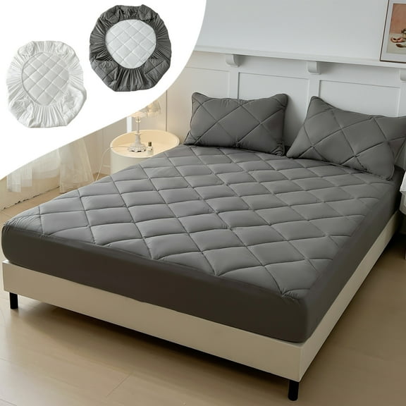 mtvxesu Polyester Quilted Mattress Protector Waterproof Mattress Protector Queen Size Bedspread Sheet Sweatproof Polyester Laminated Foam Fitted Bedsheet For Adults Gray