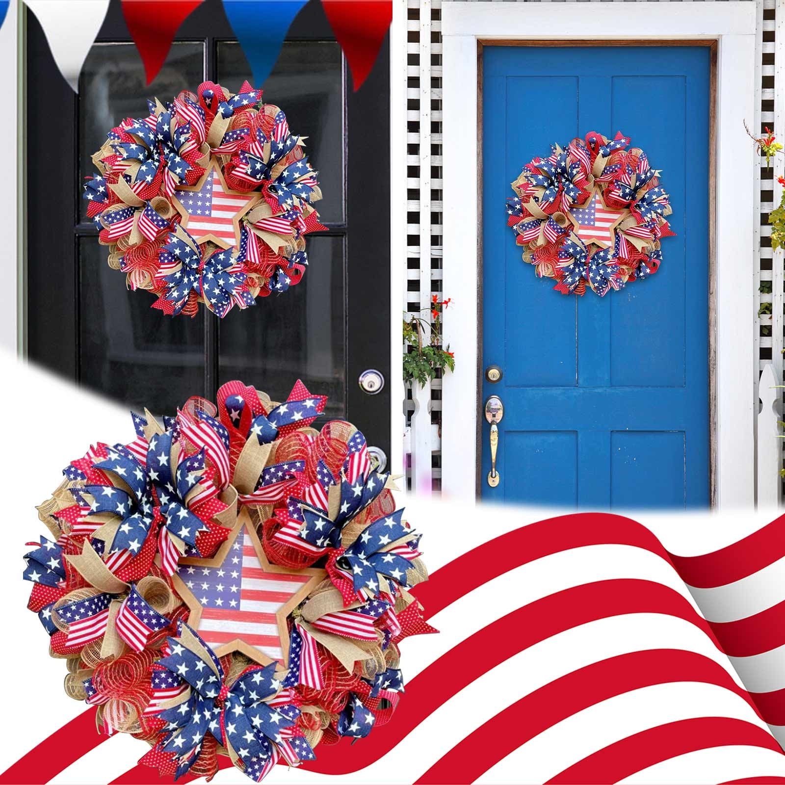 mtvxesu Red White Blue Decorations, Independence Day Mesh Wreath Home