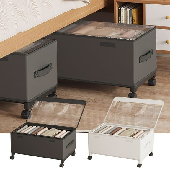 mtvxesu Rolling Under Bed Storage Container With Clear Lid And Wheels, Large Fabric Drawer Organizer For Shoes Clothes And Bedroom
