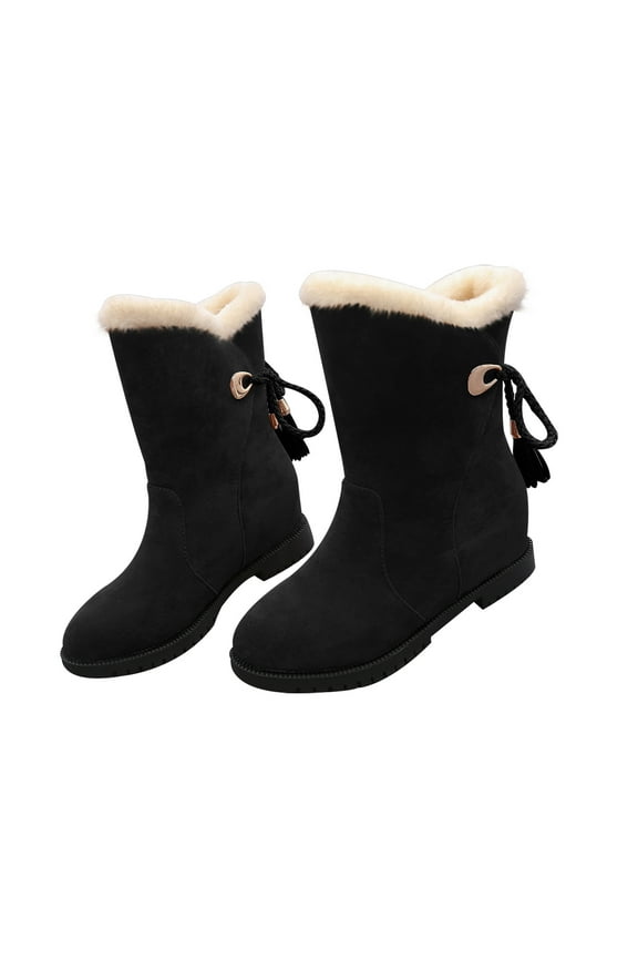 Boots Winter Boots for Women, Comfortable Slip on Mid Chunky Heel Suede Warm Snow Ankle Boots Outdoor Shoes Black 4.5