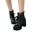 thumbnail image 1 of mtvxesu Boots Women's Chunky High Heel Boots Lace up Gothic Ankle Booties Block Heel Buckle Punk Shoes Comfy Short Booties Black 5.5, 1 of 4