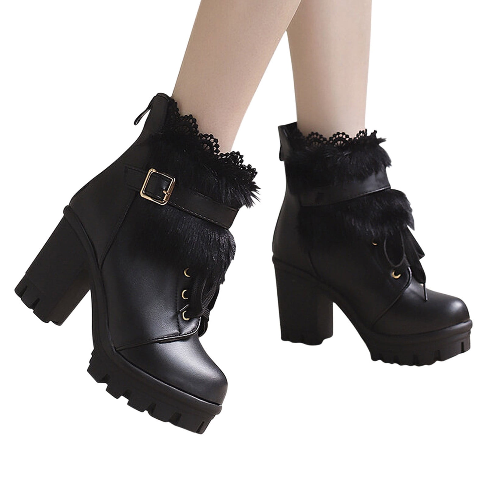 mtvxesu Boots Women's Chunky High Heel Boots Lace up Gothic