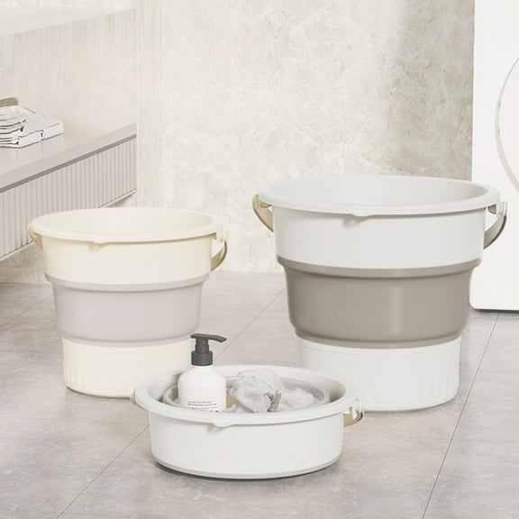 mtvxesu Small Garbage Can, Foldable Collapsible Bucket, 10L Large-Capacity Waterproof Plastic Container, Multi-Purpose Cleaning, Washing, & Storage Bin, Gray & Yellow Garbage Can With Lid