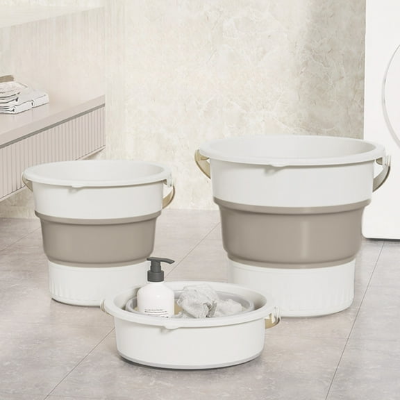 mtvxesu Small Garbage Can with Lid for Bathroom, Foldable Collapsible Bucket, 10L Large-Capacity Waterproof Plastic Container, Multi-Purpose Cleaning, Washing, & Storage Bin, Gray & Yellow