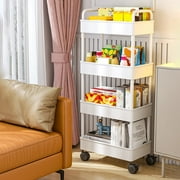 mtvxesu Small Storage Shelf, 4-Tier Rolling Storage Cart with Wheels Plastic Multi Room Organizer for Kitchen Living Room Office Bathroom Garage Storage Rack Kitchen Storage Final Markdown