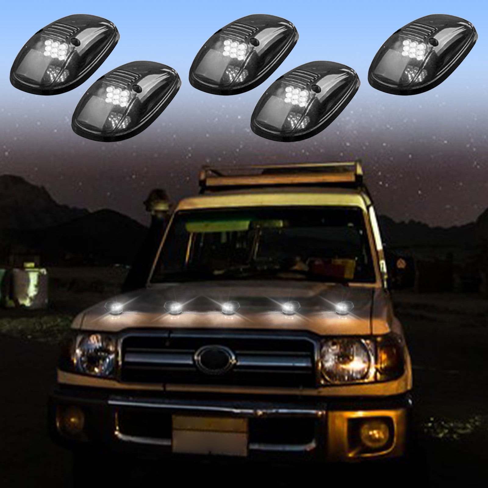 mtvxesu Solar Powered Cab Lights for Trucks, Set of 5 Roof Lights with