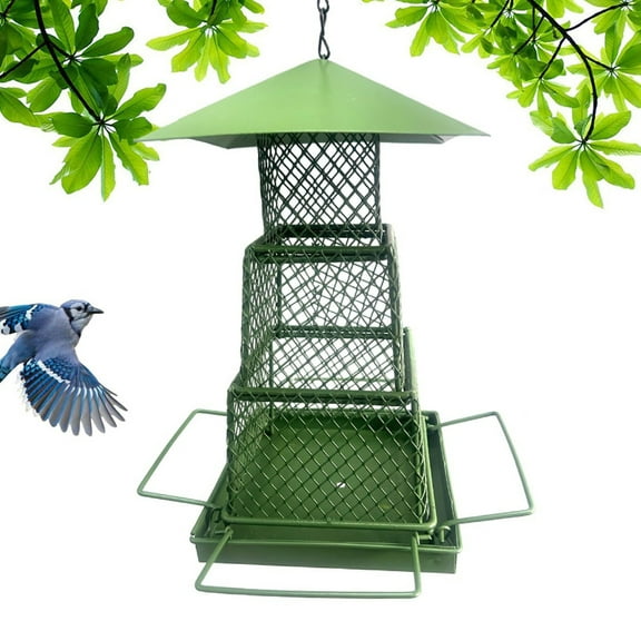 Squirrel Proof Extendable Metal Bird Feeder with Rust-Resistant Mesh Tray for Outdoor Garden Use