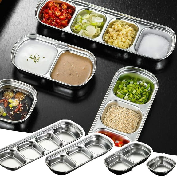 mtvxesu Stainless Steel Divided Snack And Barbecue Dipping Dishes With Multiple Compartments, Stackable Soy Sauce Bowls For Dining, 1 Piece