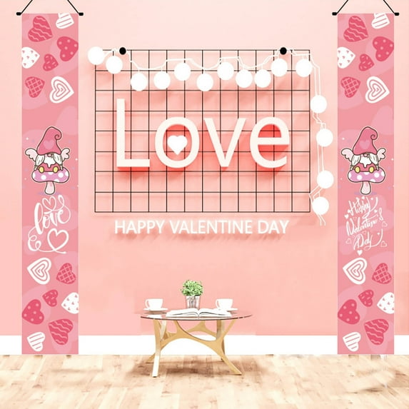 mtvxesu Valentine'S Day Hanging Banner Decorations For Outdoor Indoor Front Door Wedding Anniversary Party Supplies, Polyester, 71" X 12", Set Of 2