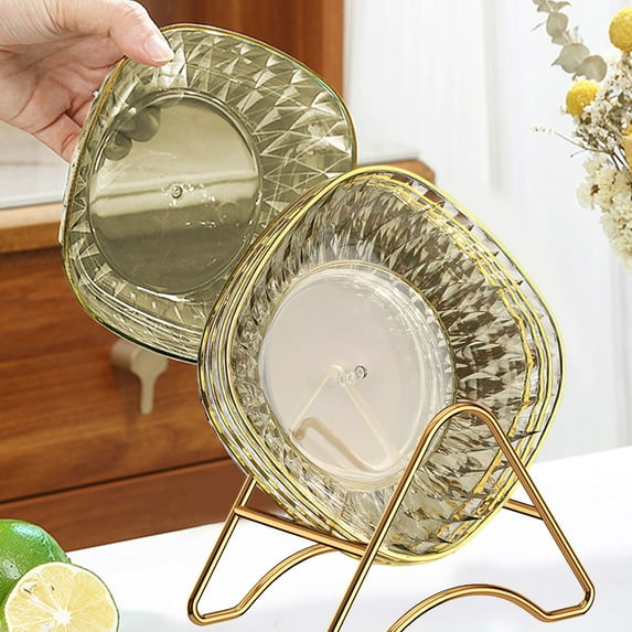 Set of 4 Plastic Spit Plates with Storage Base for Bones, Snacks, and Tabletop Cleanup In White, Black, or Green