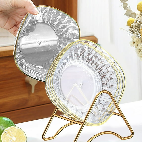 Set of 4 Plastic Spit Plates with Storage Base for Bones, Snacks, and Tabletop Cleanup In White, Black, or Green