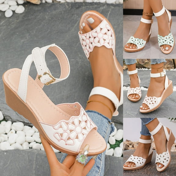 mtvxesu Women Casual Round-Toe Sandals - Comfortable Beach Shoes with Non-Slip Sole Breathable Lining 7cm Heel Available in Sizes 36-43 Perfect for Daily Wear Indoor & Outdoor Use