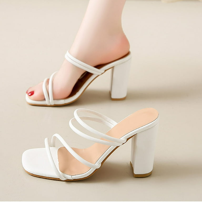 mtvxesu Women Casual Summer Square-Toe Block Heel Mule Sandals