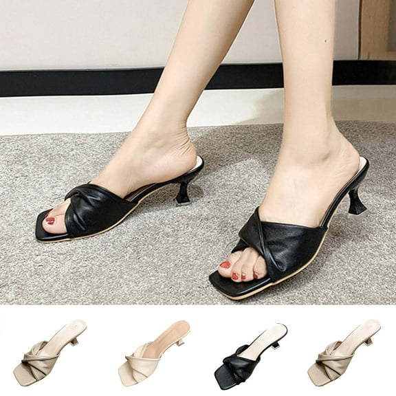 mtvxesu Women Fashion Casual One-Line High-Heeled Sandals - Breathable Spring & Summer Shoes - PU Leather Upper - Elegant Toe Design - Sizes 35-43 - Workplace Dating & Dinner Wear