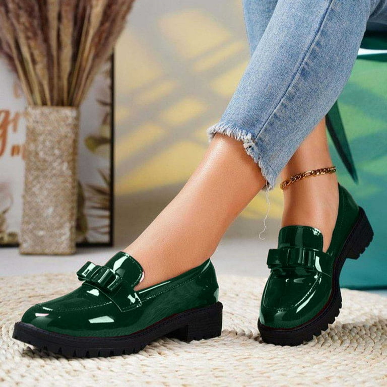 mtvxesu Women Patent Leather Loafers with Tassel Detail Mid