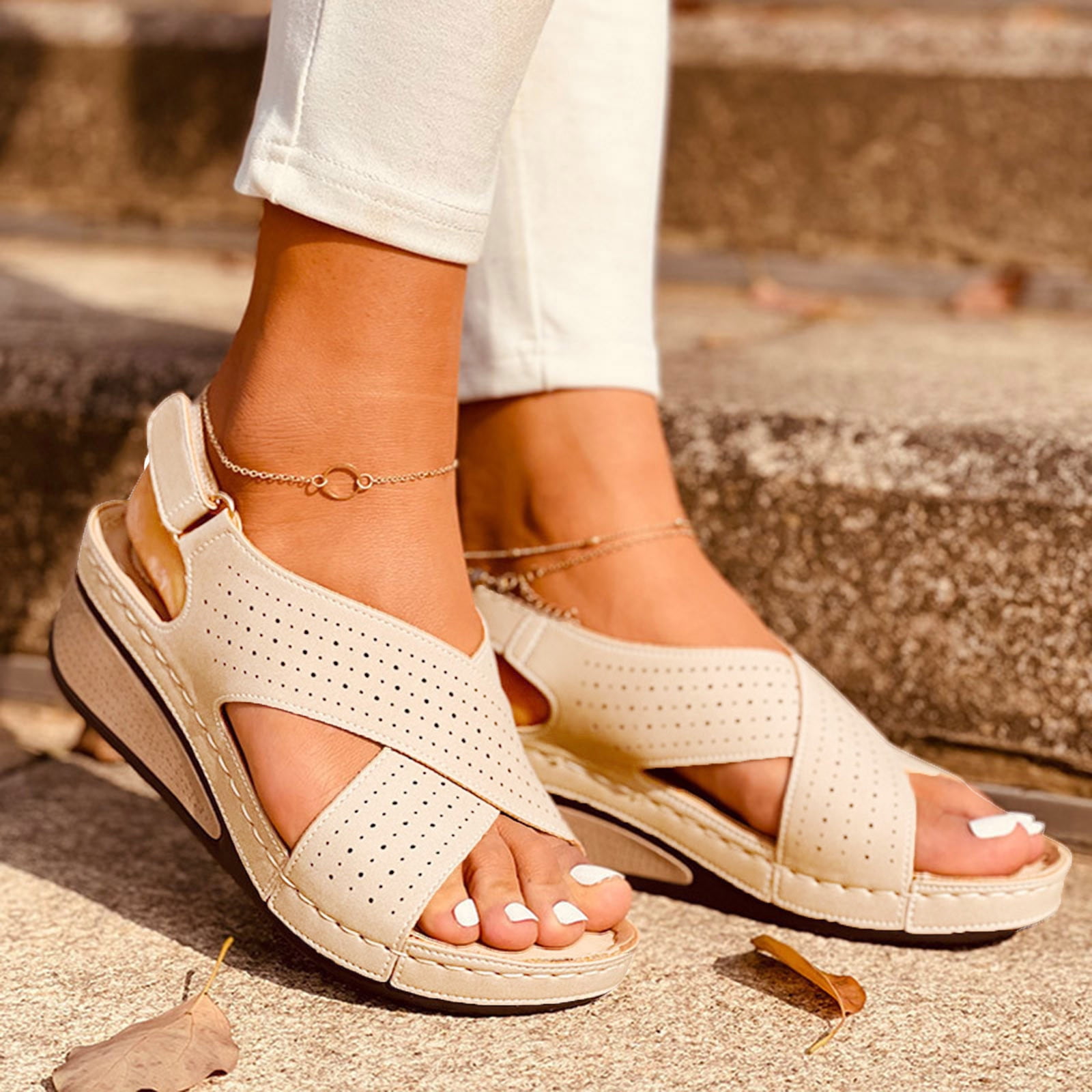 mtvxesu Women's Flower Wedges Casual Slope Heel Sandals Comfortable  Slippers Beach Roman Sandals Orthopedic Sandals # Lighten Deals of the Day  Prime