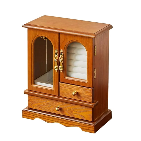 mtvxesu Wooden Jewelry Box With Mirror And Drawers For Necklaces Earrings Rings, Vintage Jewelry Organizer For Women, Graduation Gift, 8.46"L X 4.33"W X 10.31"H, 1 Piece